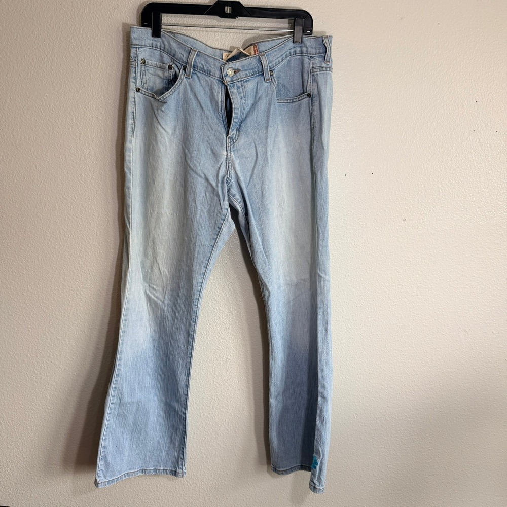 Levis Nouveau 515 Boot Cut Jeans Light Wash Embroidered Cat Daisy Womens 14